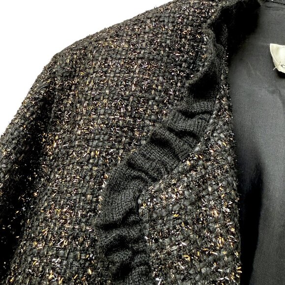 Caroline Rose Evening Jacket Plus Size 2X Black Gold Tweed Long Duster Blazer - Picture 7 of 13
